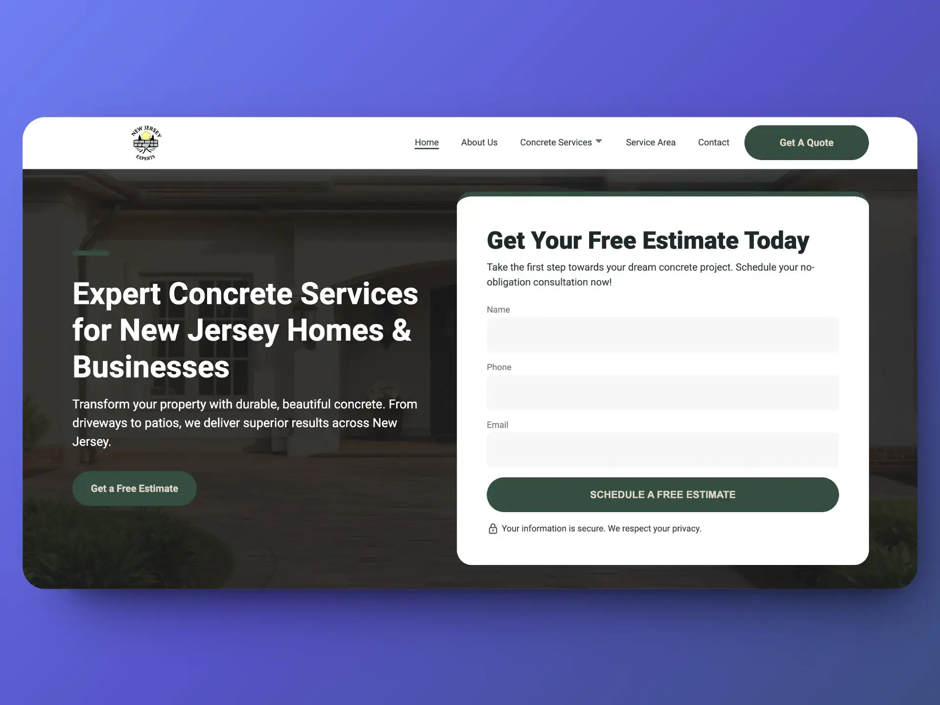 NJ Concrete Experts website screenshot